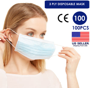 100PCS 3 Ply Disposable Masks Non Medical Civilian Use