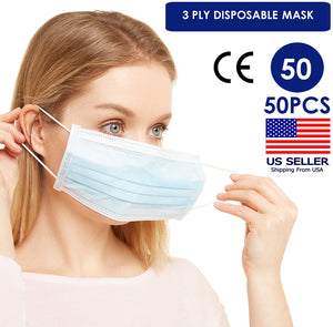 50PCS 3 Ply Disposable Masks Non Medical Civilian Use